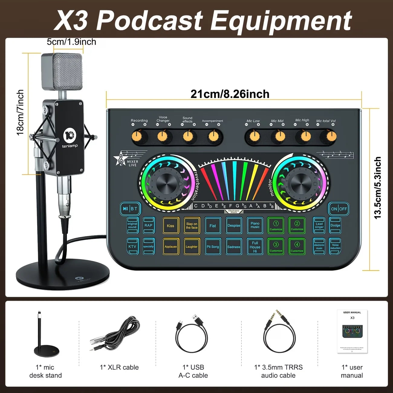 Tenlamp Mic Mixer Set for Podcast Streaming and DJ Studio