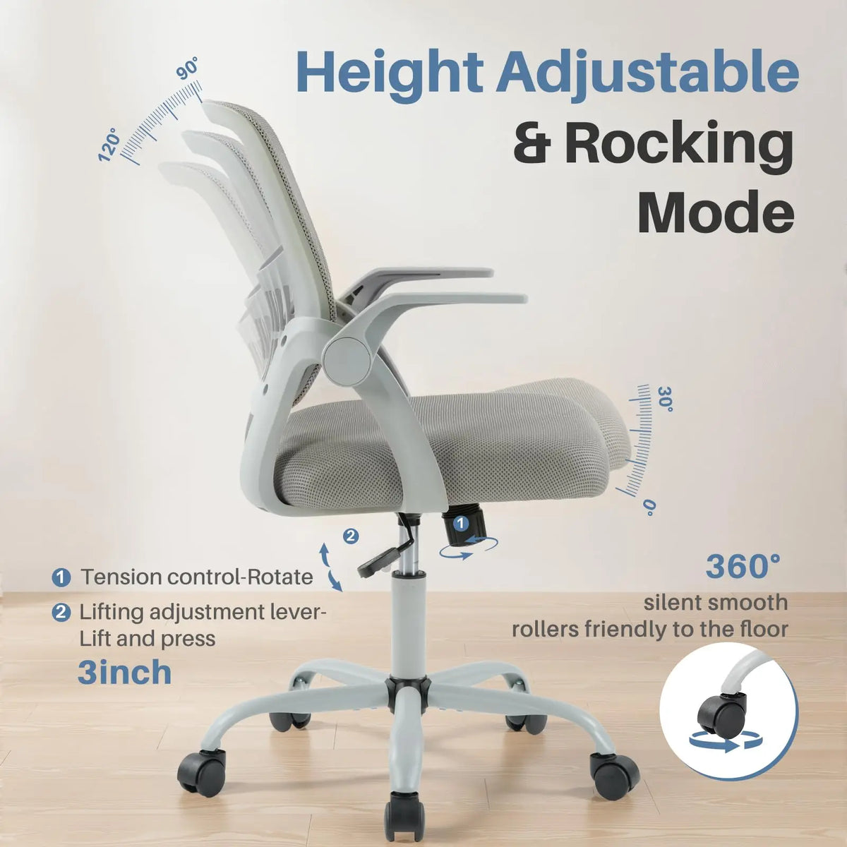 JHK Ergonomic Mid Back Office Chair With Adjustable Height