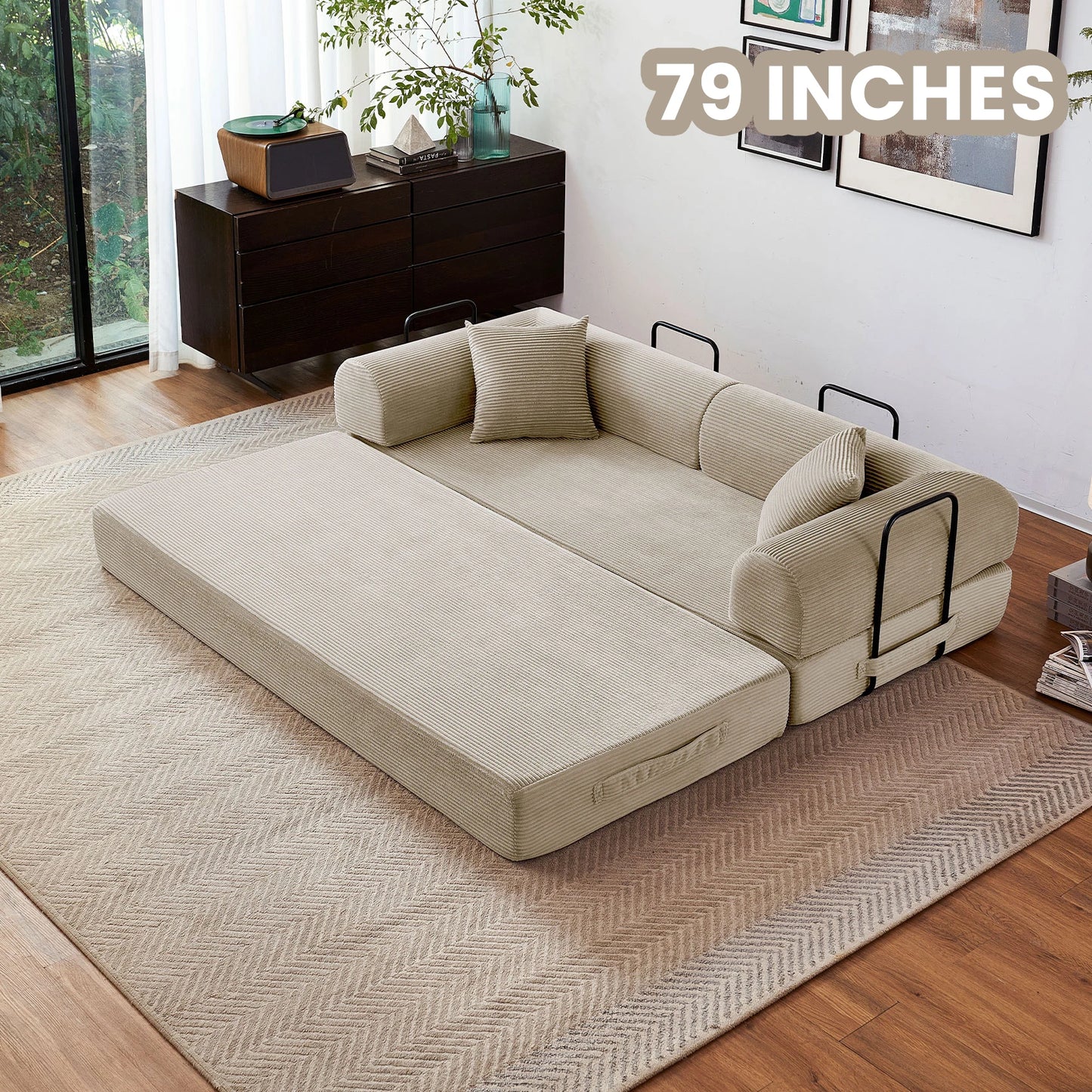 Modern Style I-Shaped Corduroy Futon Sleeper Sofa