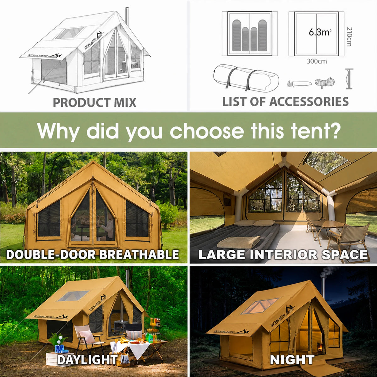 SENLEETO Inflatable Camping Tent With Rain Fly And Stove Jack
