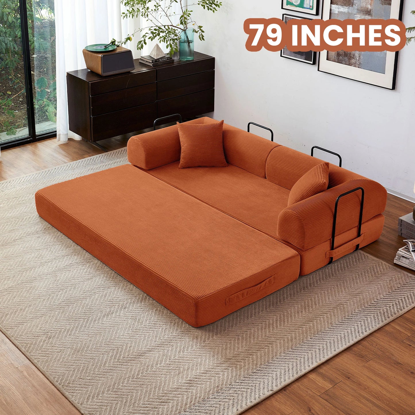 Modern Style I-Shaped Corduroy Futon Sleeper Sofa