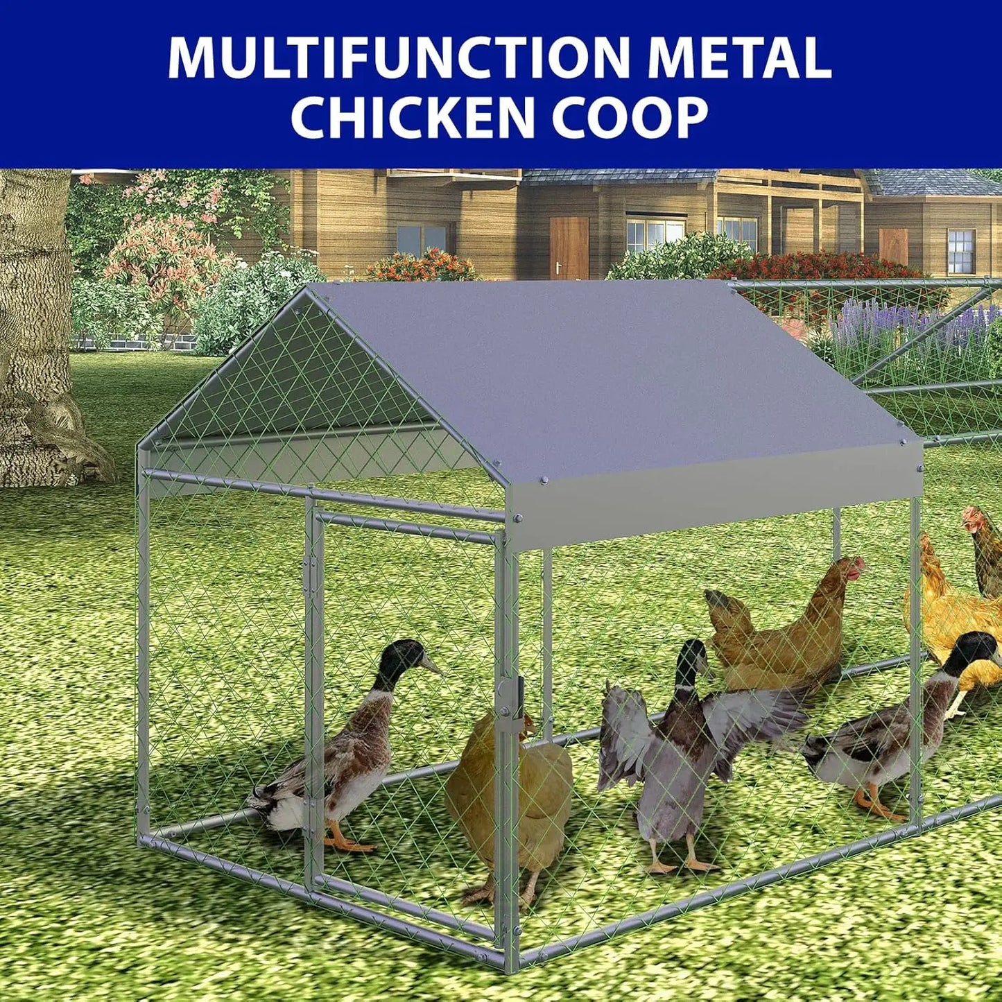 HiMISS Portable Metal Chicken Coop With UV Waterproof Cover
