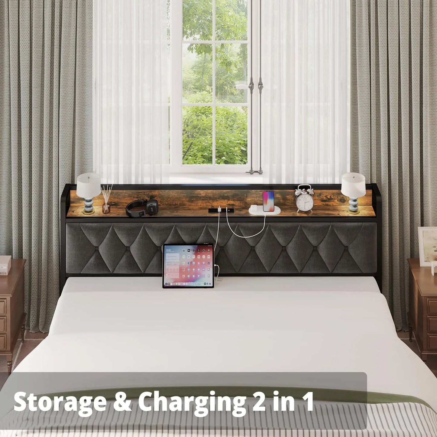 ANCTOR Bed Frame With Storage Headboard And Outlets