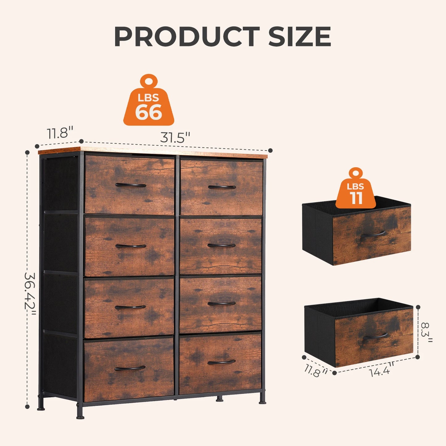 MCQ 8 Drawer Fabric Cabinet For Living Room And Storage