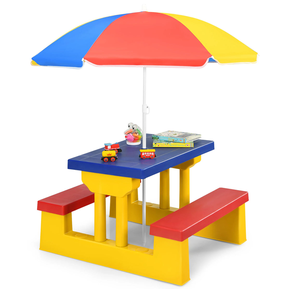 Homasis Kids Picnic Table Set With Removable Outdoor Umbrella