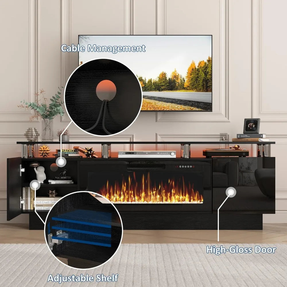 Frame Modern Wood Television Stand With Led Fireplace Entertainment Center