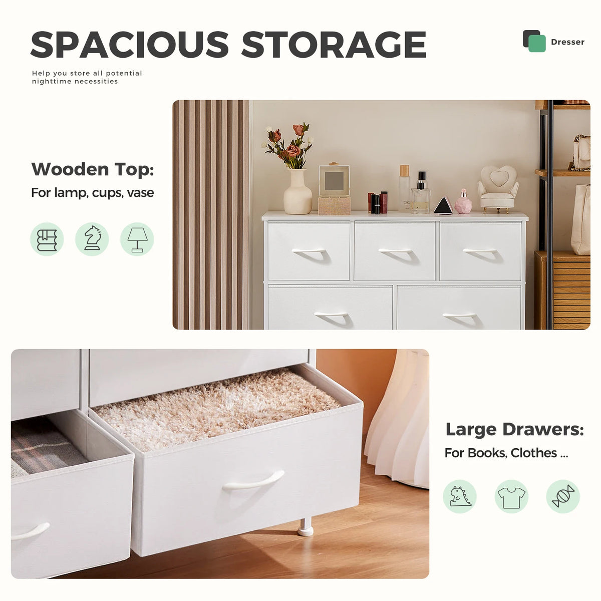 JHK Modern Bedroom Wardrobe With Fabric Drawers For Organized Storage