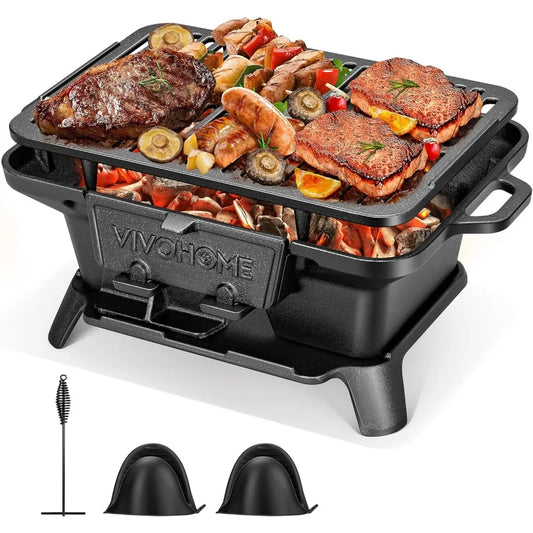 NBVCX Portable Rectangle Charcoal Grill With Double Sided Grate