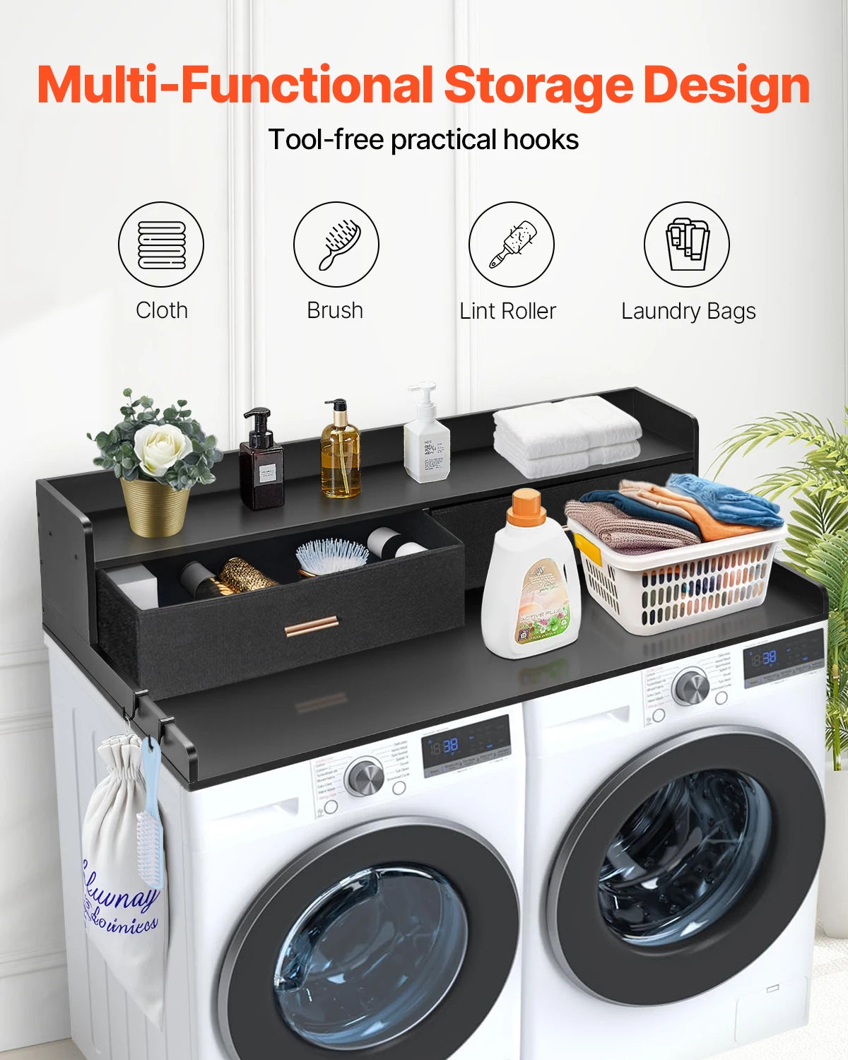 SucceBuy Corner Washer Dryer Countertop With Shelf