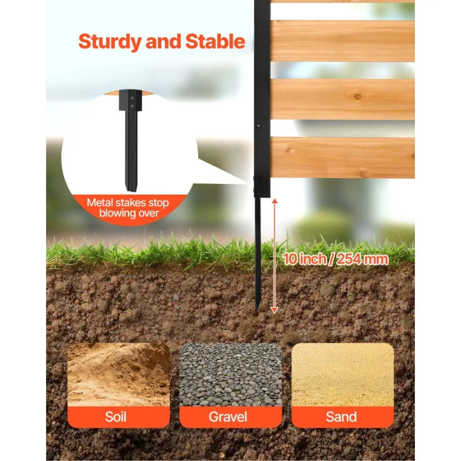 Wooden Outdoor Privacy Screen Fence With Metal Stakes, 2 Panels