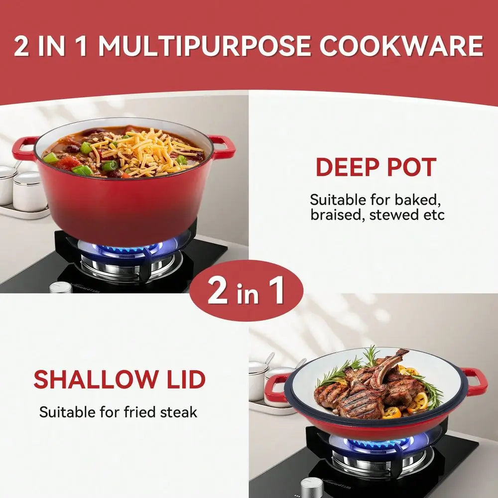 2-In-1 Enameled Cast Iron Dutch Oven With Frying Pan Lid