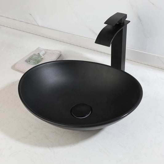 Sinlaku Oval Vessel Bathroom Sink Basin With Stainless Steel Faucet Combo
