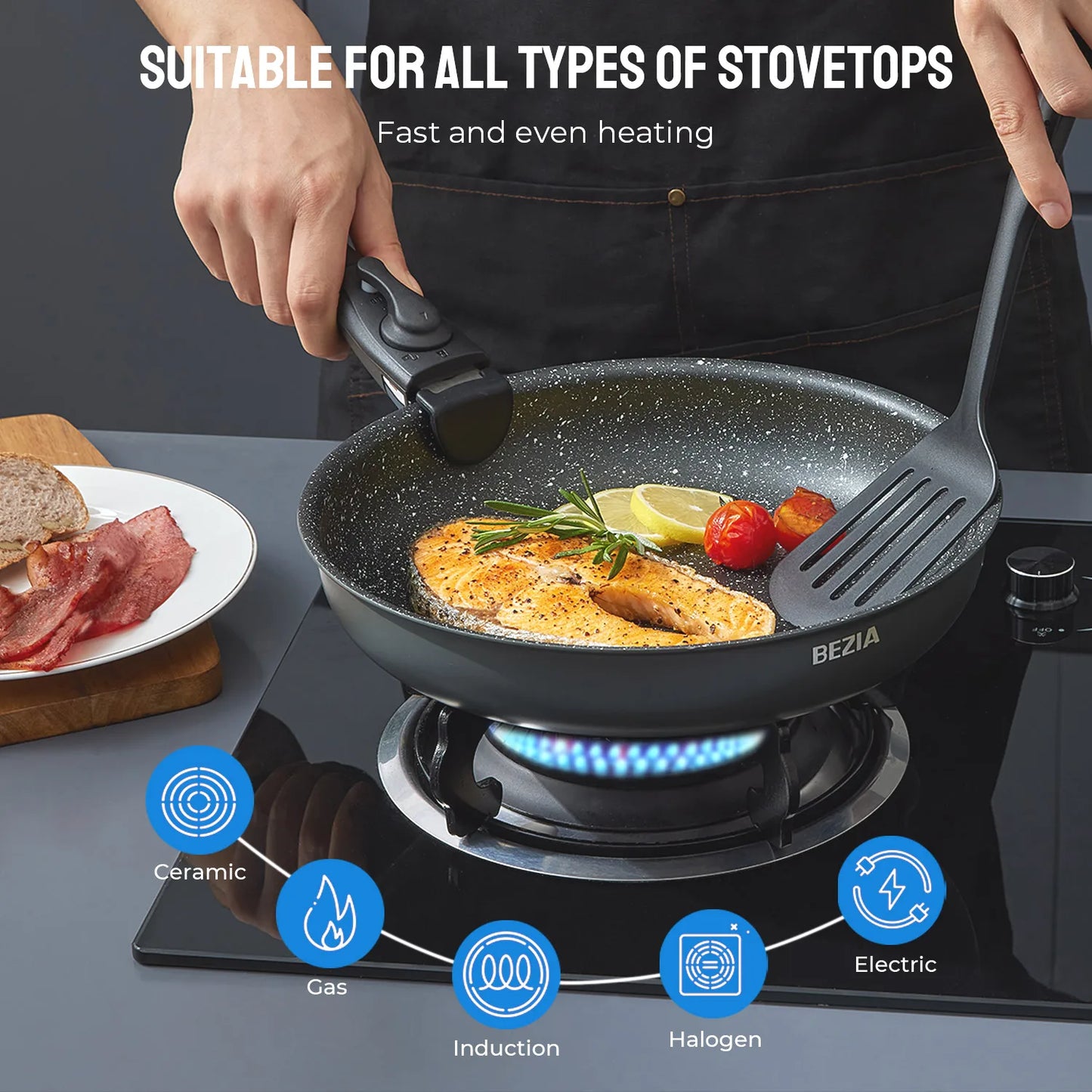 Induction Cookware Set 10 Pieces Nonstick Pans With Removable Handles