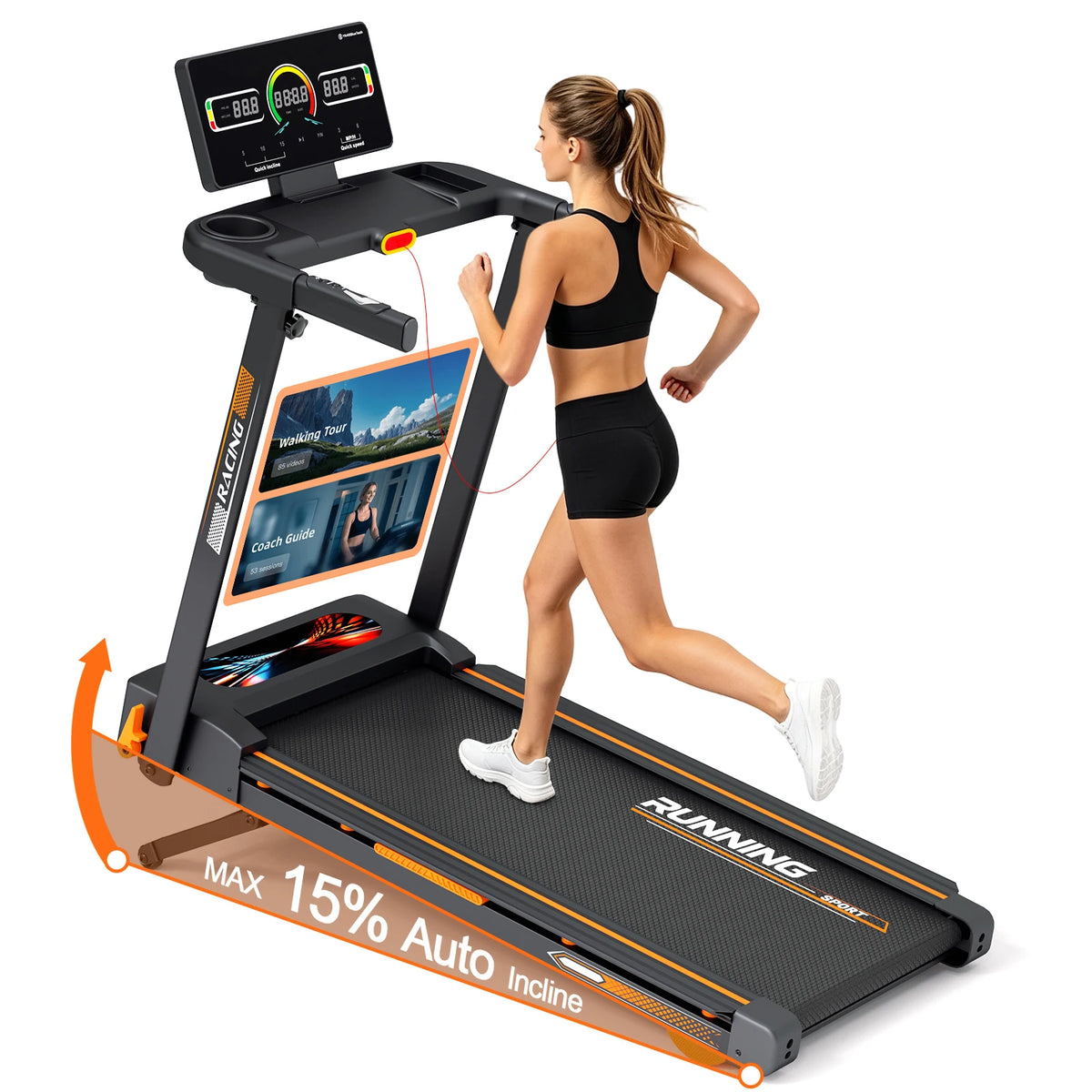 Motorized Treadmill Featuring Auto Incline And Heart Rate Monitor Indoor