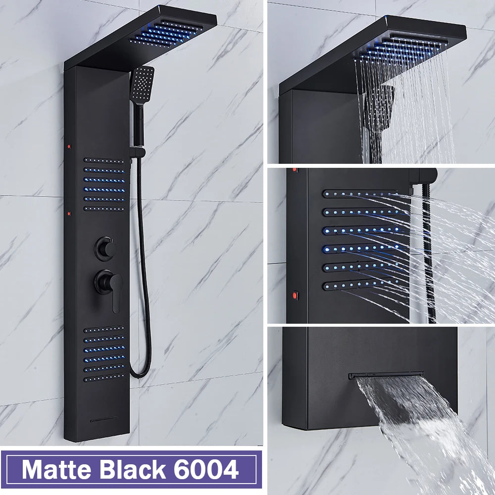 Rozin Shower Column LED Rainfall Bath Panel With Massage Jet