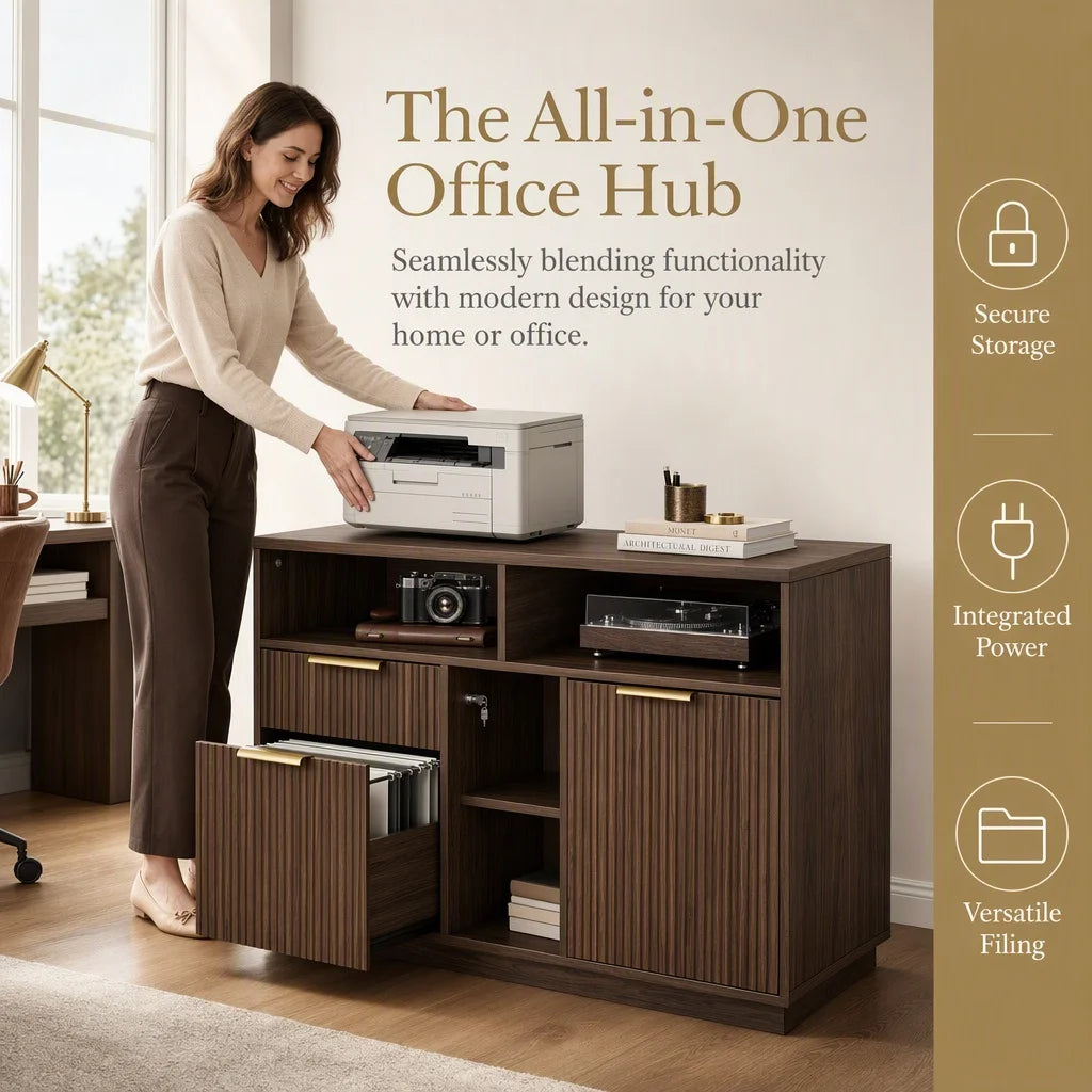 K Kyspho Wooden File Cabinet With Lock And Charging Station