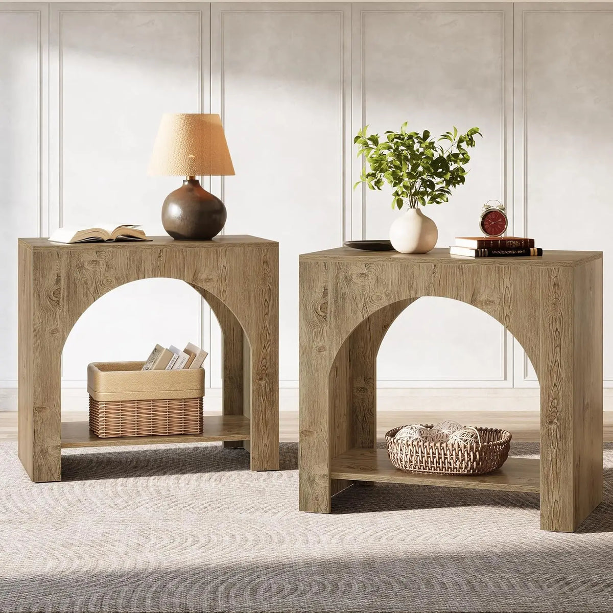 Farmhouse Nightstand With Storage And Wooden Bedside Table For Bedroom
