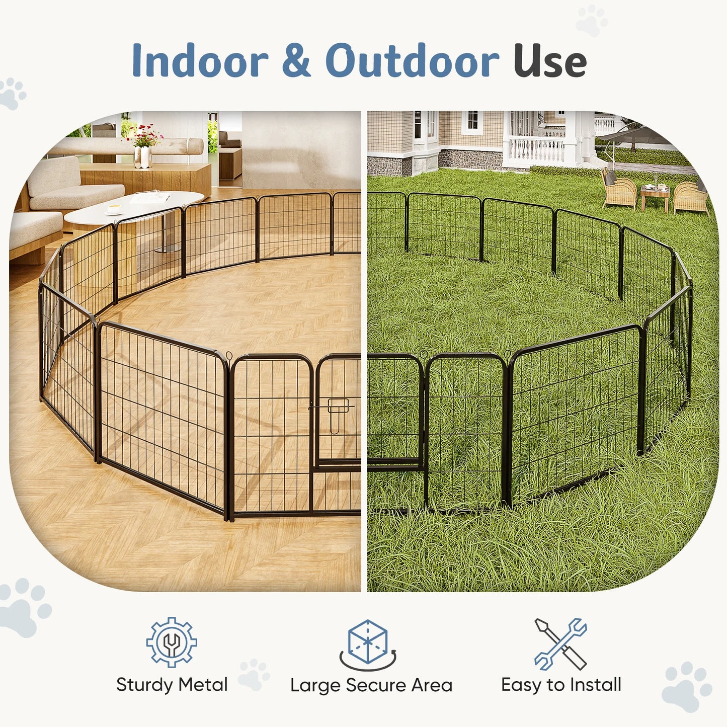 JHK 16 Panel Dog Playpen Metal Fence Foldable Outdoor Pen