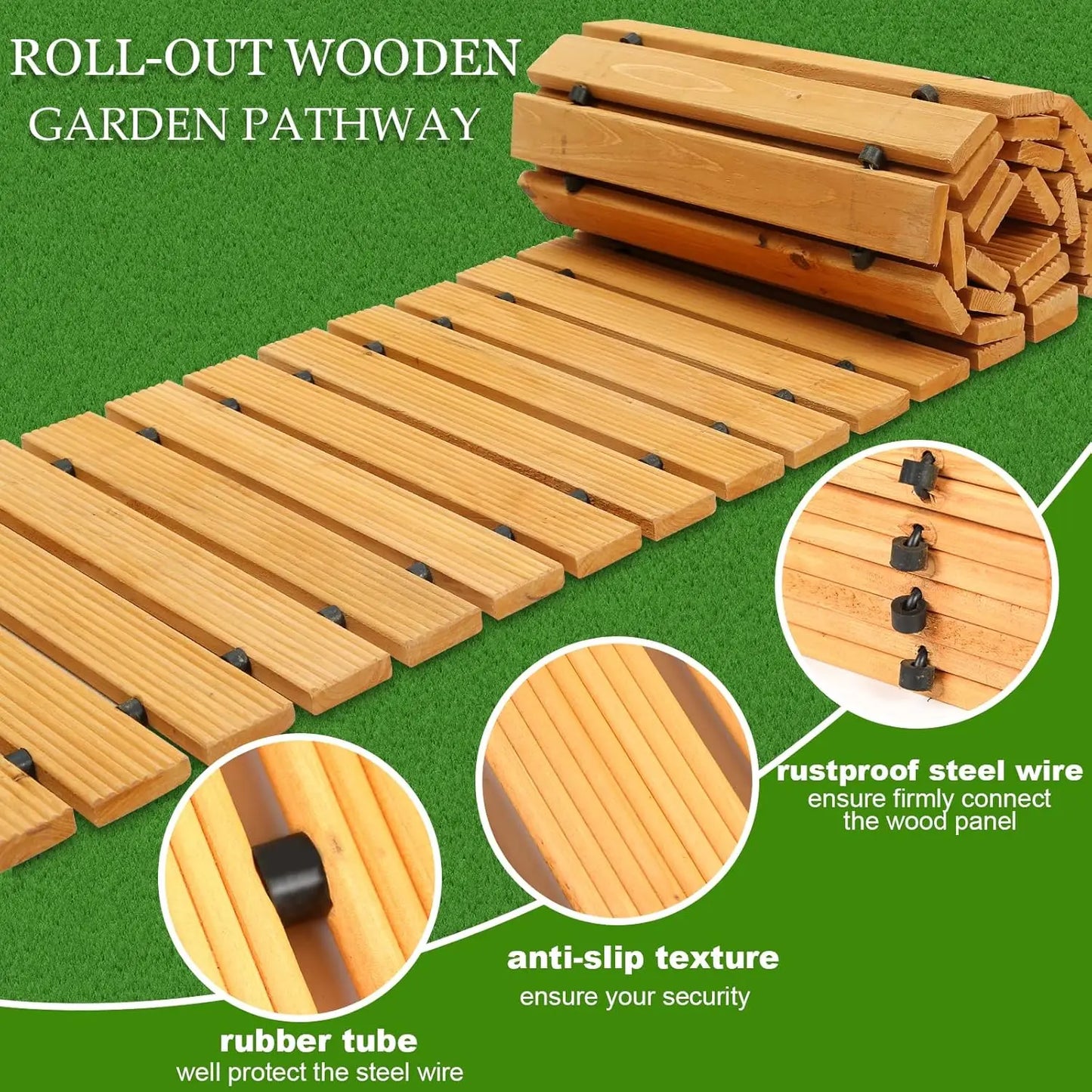 Weather-Resistant Non-Slip Wooden Garden Pathway Roll Out