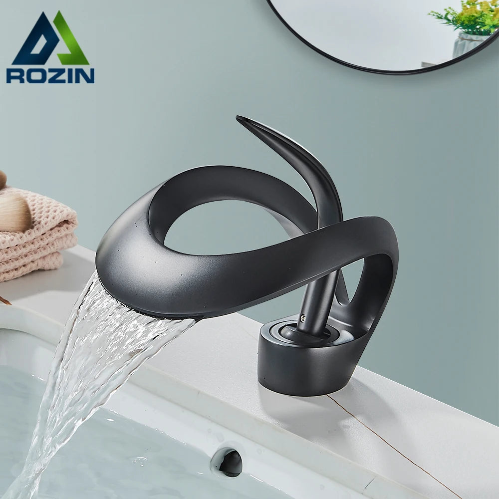 Rozin Waterfall Basin Faucet Deck Mount Mixer Tap Hot Cold