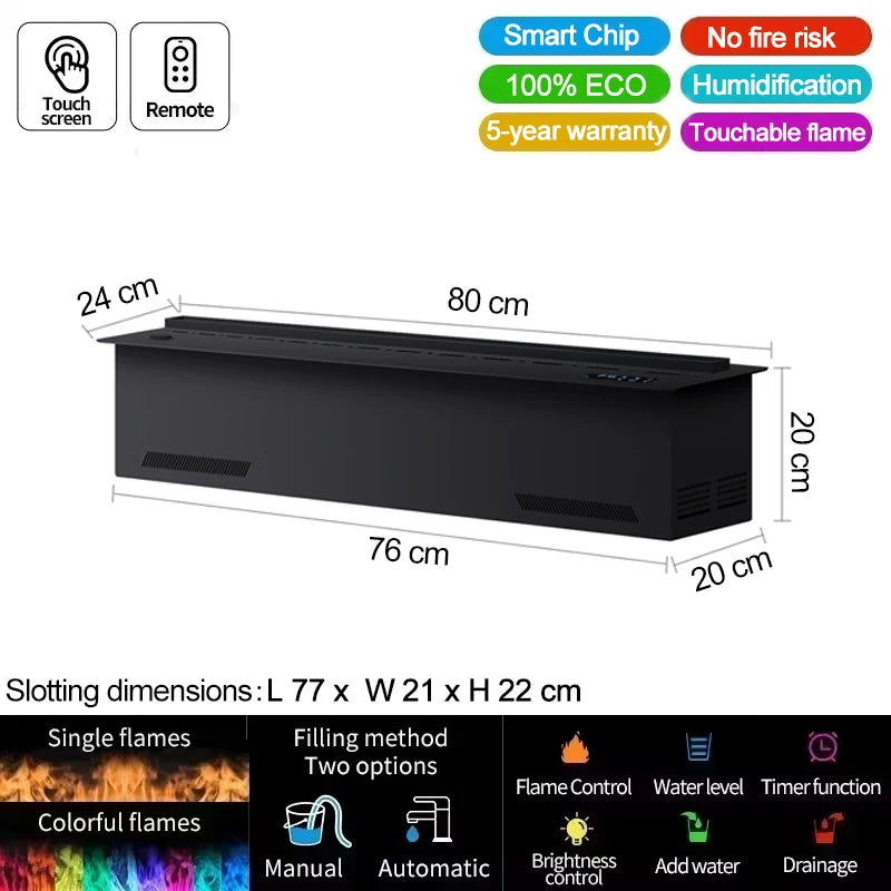 AFLYEVER Smart Water Vapor Fireplace With 3D Flame Tuya App