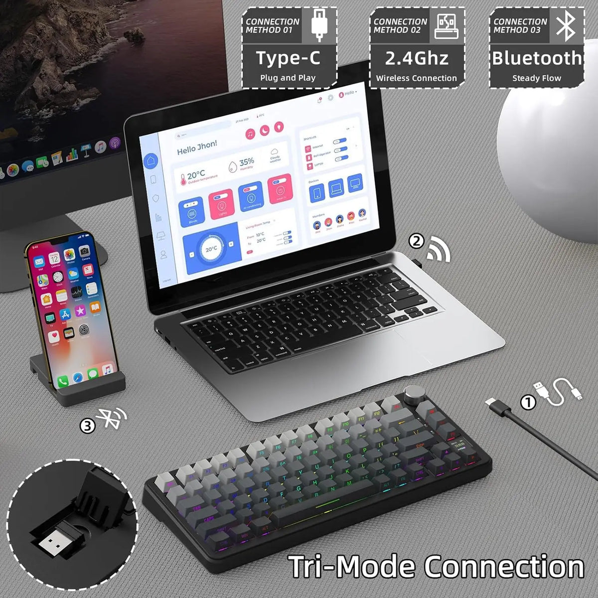 Attack Shark X85 Mechanical Keyboard Hot Swappable Gasket Screen Knob
