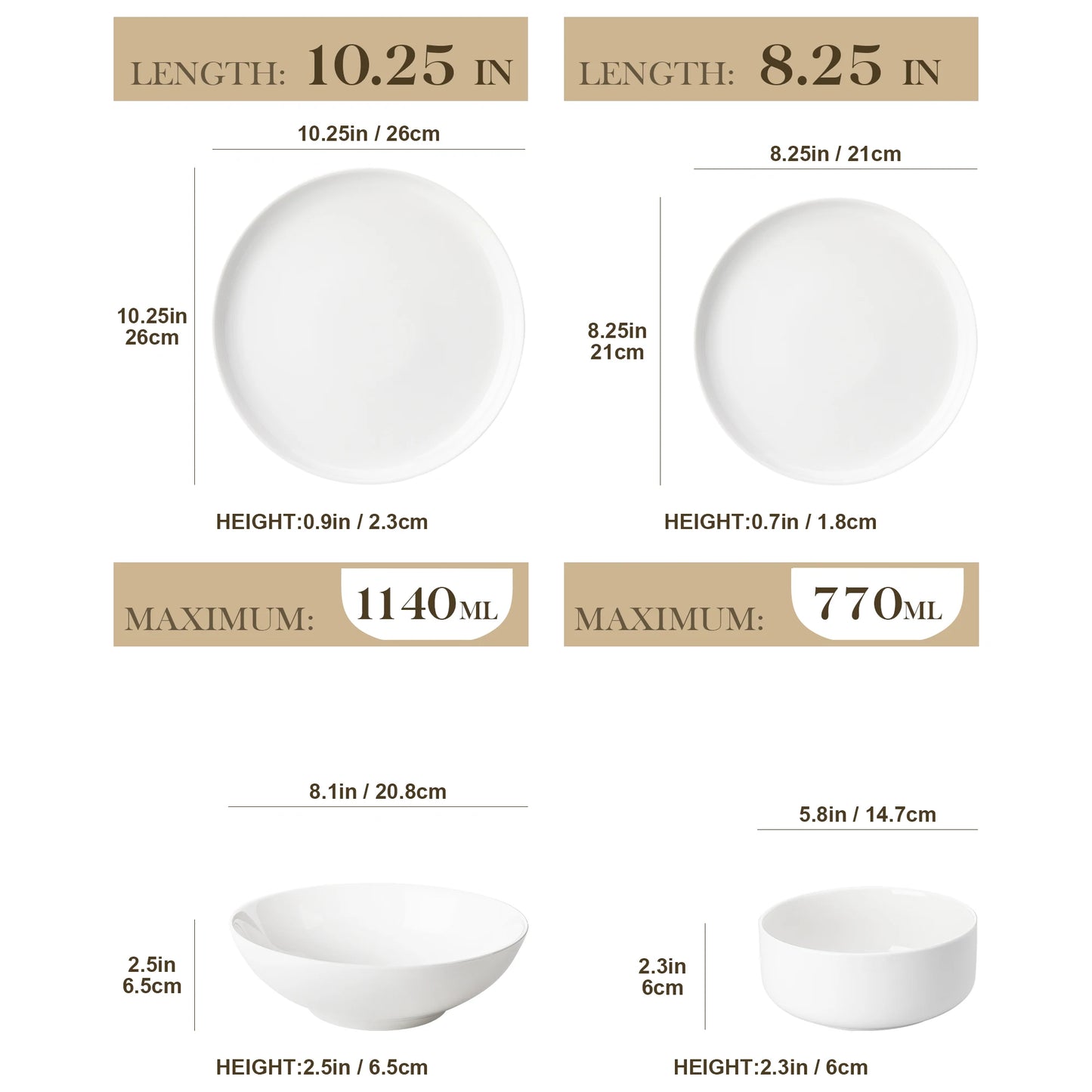 MALACASA Porcelain Dinnerware Set Curved Edge For Home And Restaurant
