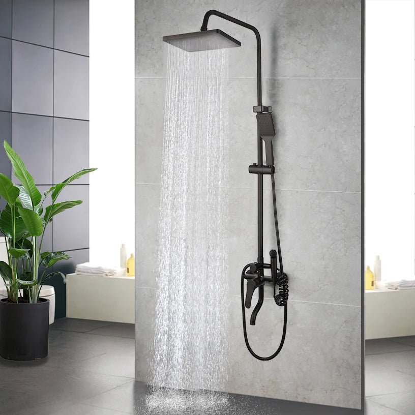 SINLAKU Bathroom Rainfall Shower Mixer Set With Storage Shelf