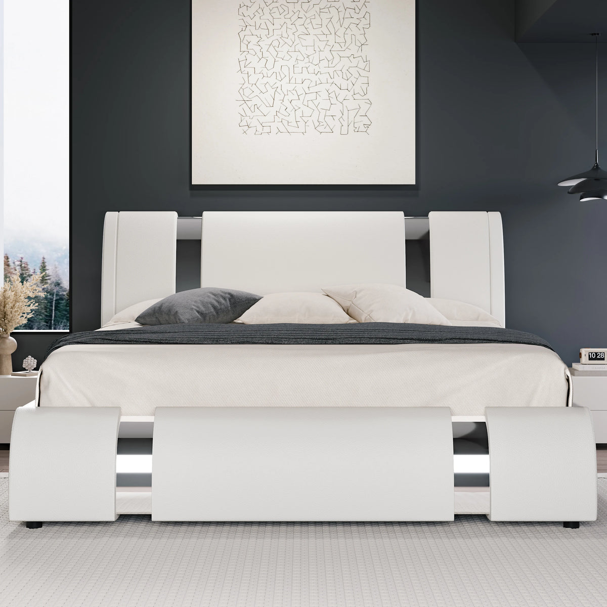 Hoomic Modern Faux Leather Platform Bed Frame With Adjustable Headboard