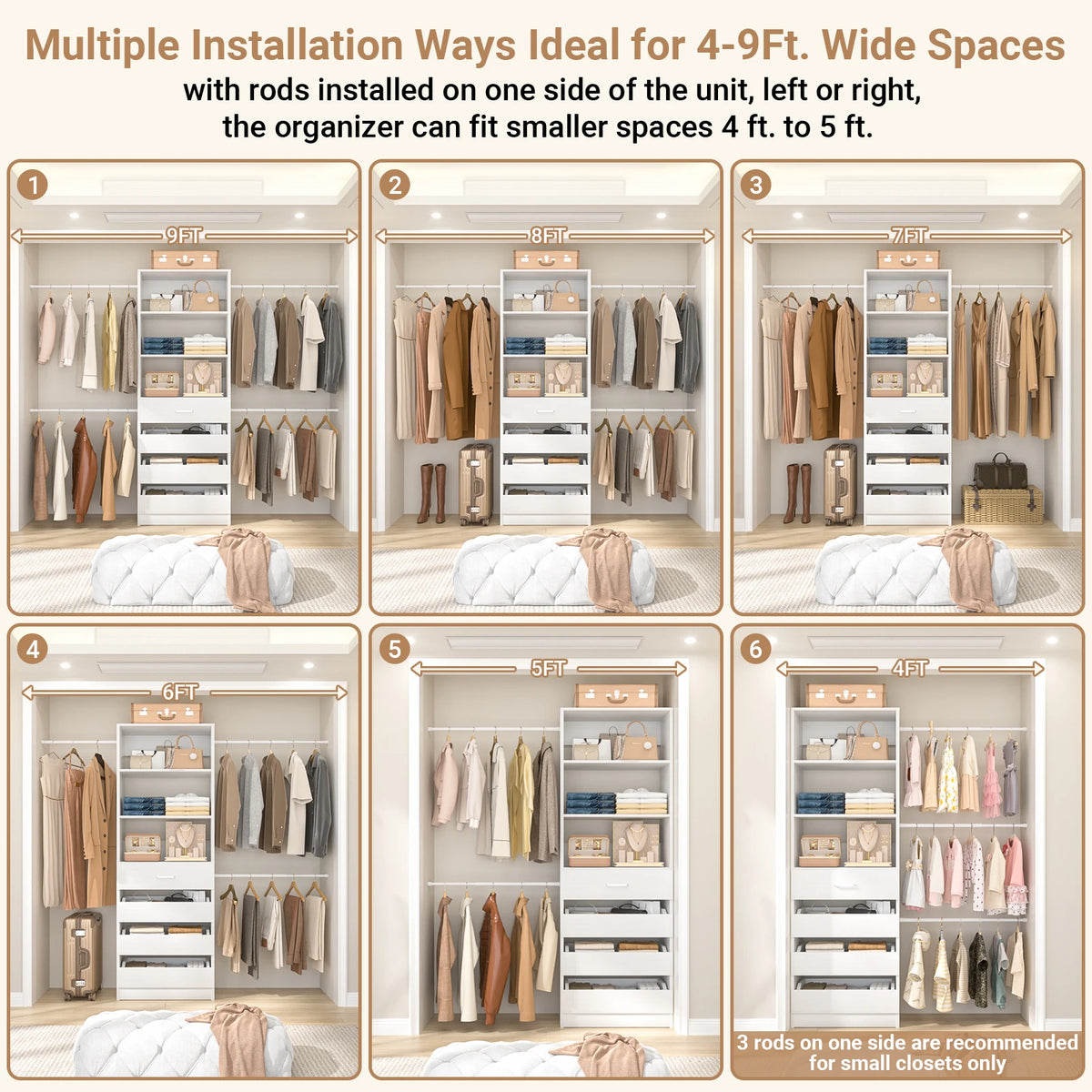 Aheaplus Wooden Closet Organizer With Four Drawers And Hanging Rods