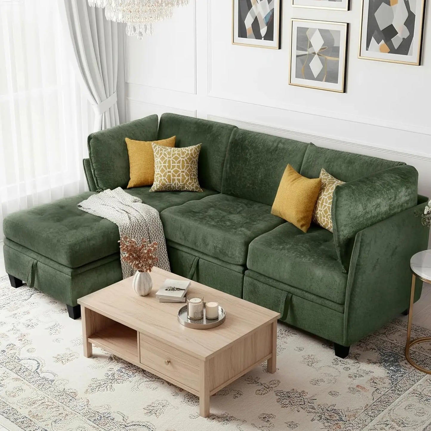 Oversized L Shaped Chenille Sectional Sofa With Storage Living Room