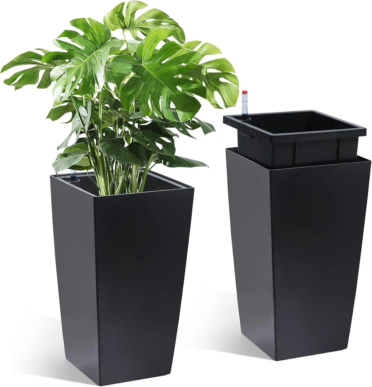 Twister Rectangular Planters With Drainage And Water Level Monitor