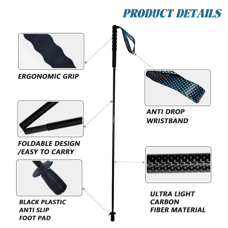 OKHEALING T800 Carbon Fiber Walking Poles Telescopic Trekking Sticks