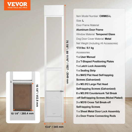 Adjustable Height Sliding Glass Dog Door With Aluminum Frame