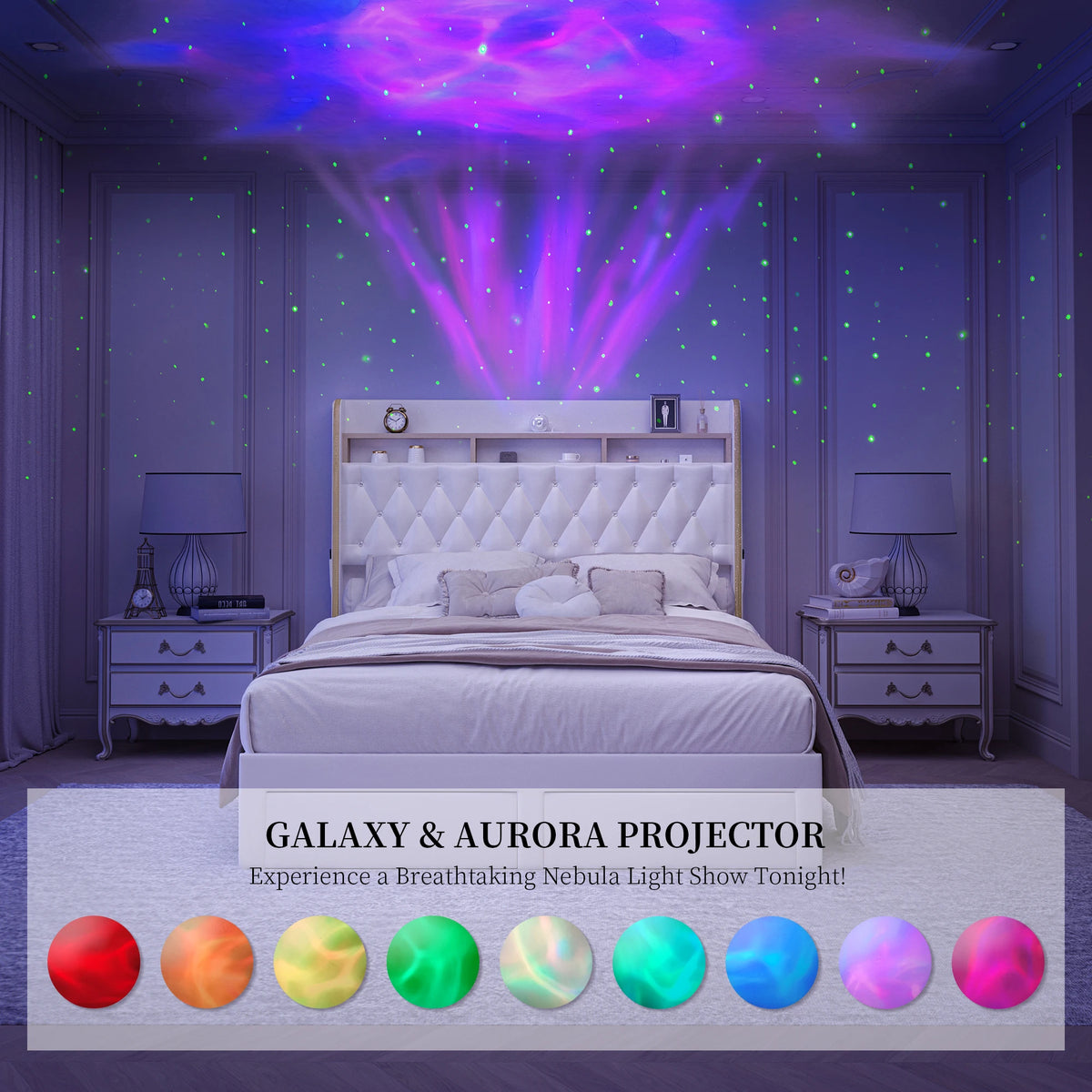 SIBEDS Upholstered Platform Bed Frame With LED Lights And Storage