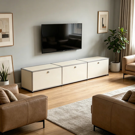 Modern Stainless Steel Media Console With Living Room Storage