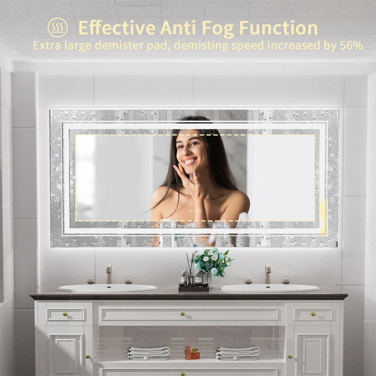 LED Backlit Bathroom Mirror With Antifog Touch Dimmable Lighting