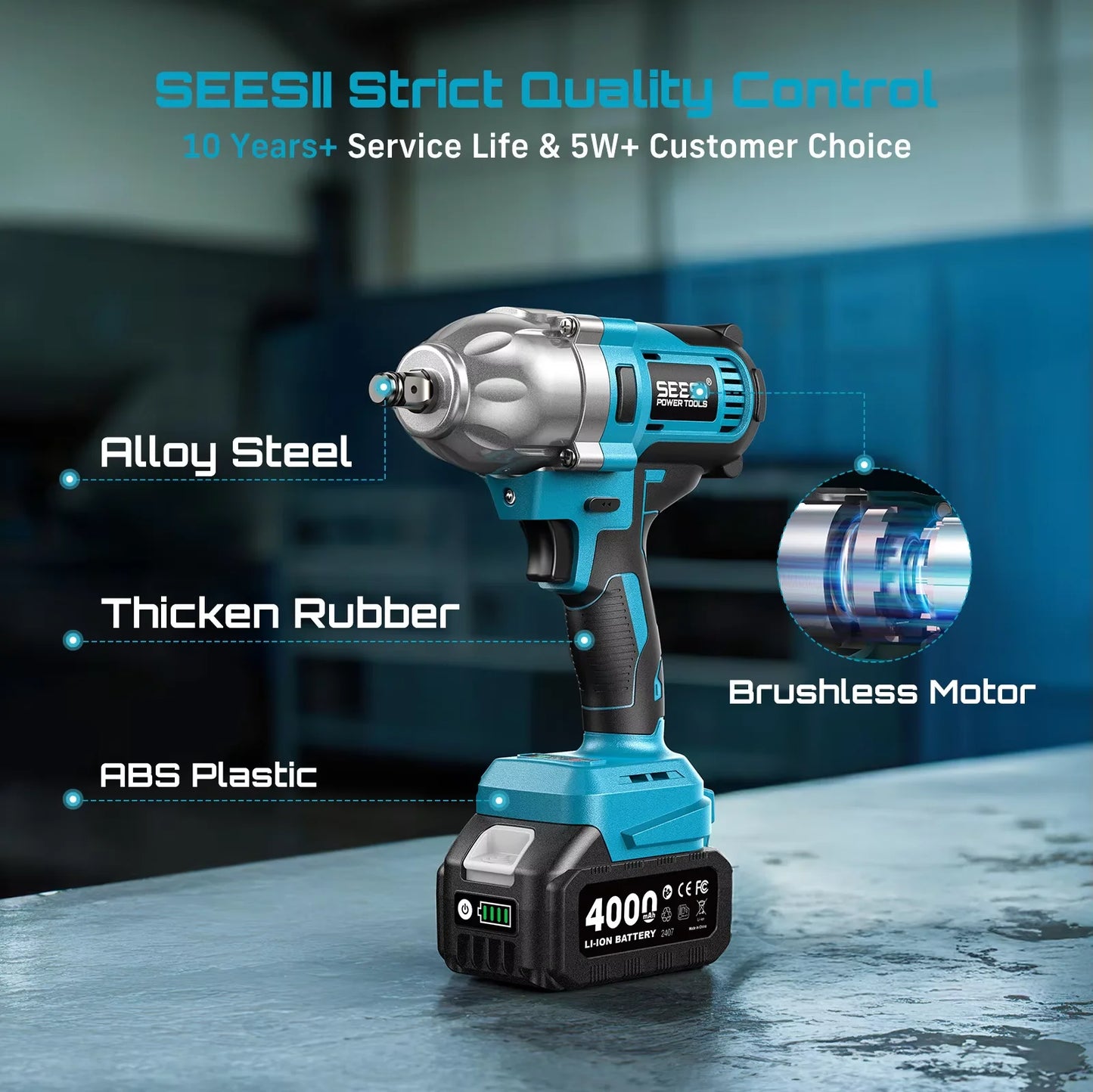 Seesii WH710 Pro Cordless Impact Wrench 1200Nm Brushless LED