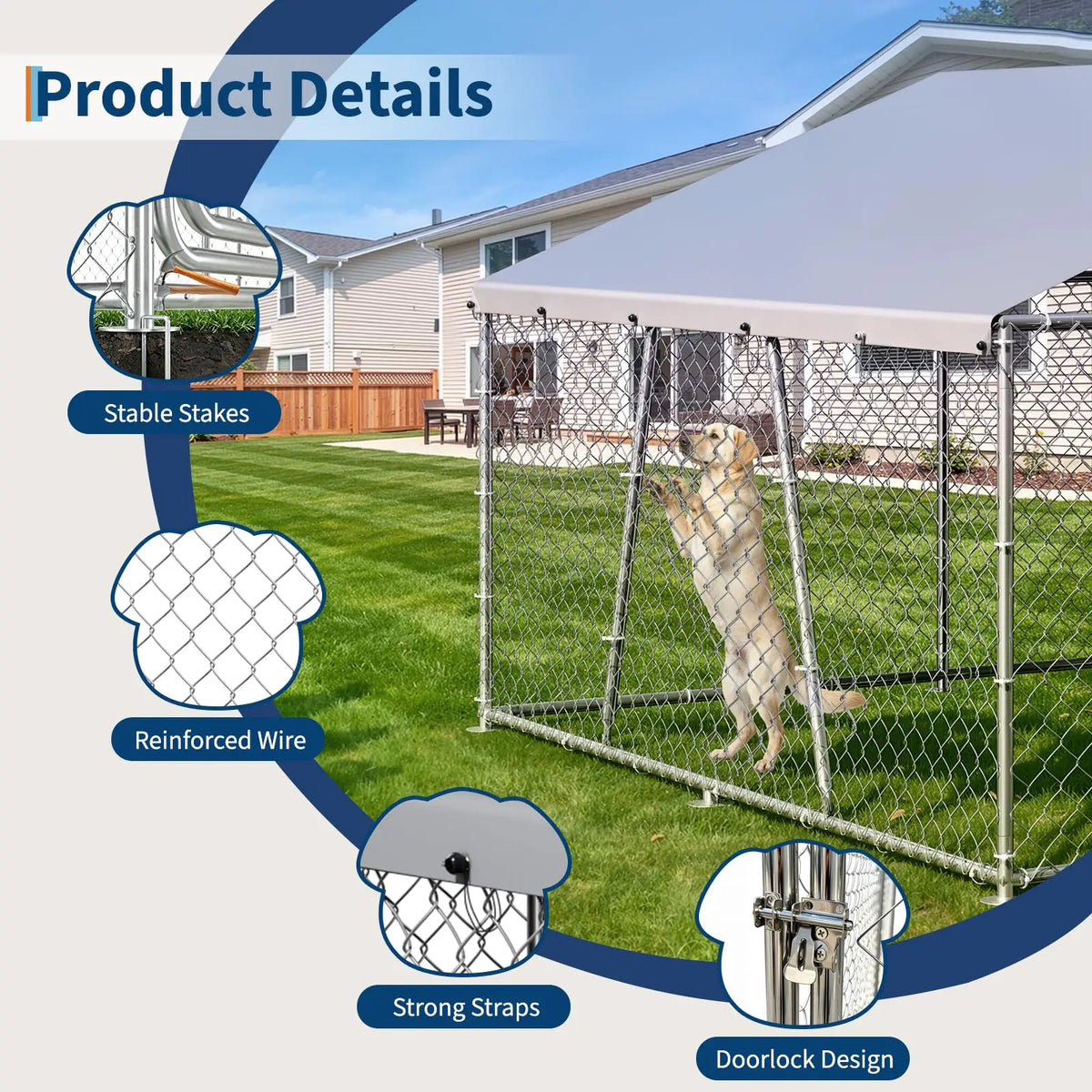 DishyKooker Heavy Duty Galvanized Dog Kennel With Waterproof Roof And Feeding Door
