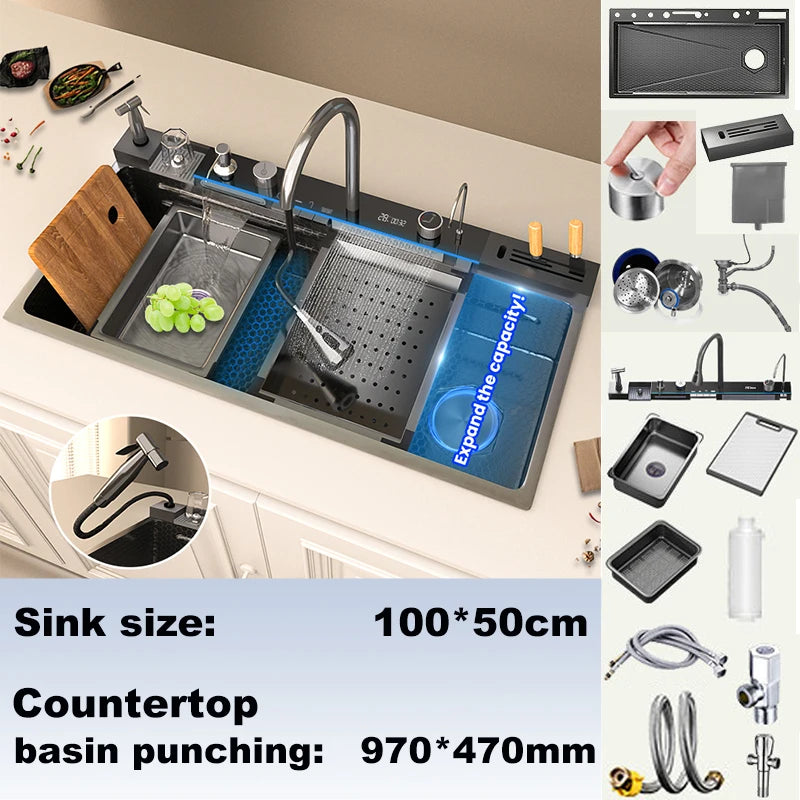 BusySink Modern Stainless Steel Kitchen Sink With Digital Display