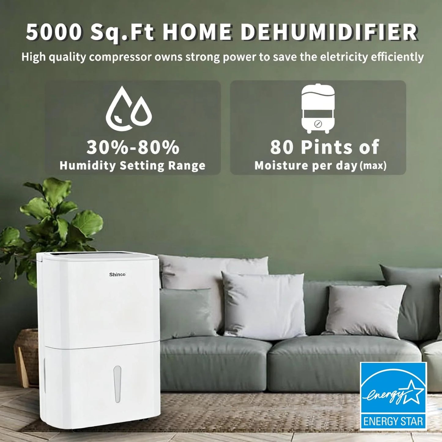 Shinco Energy Star Dehumidifier For Large Rooms Basements