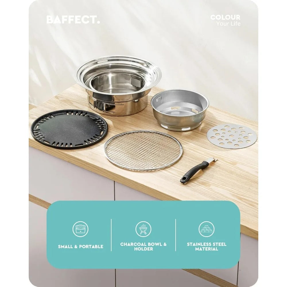 NBVCX Non-stick Stainless Steel Korean BBQ Grill Portable Charcoal Stove