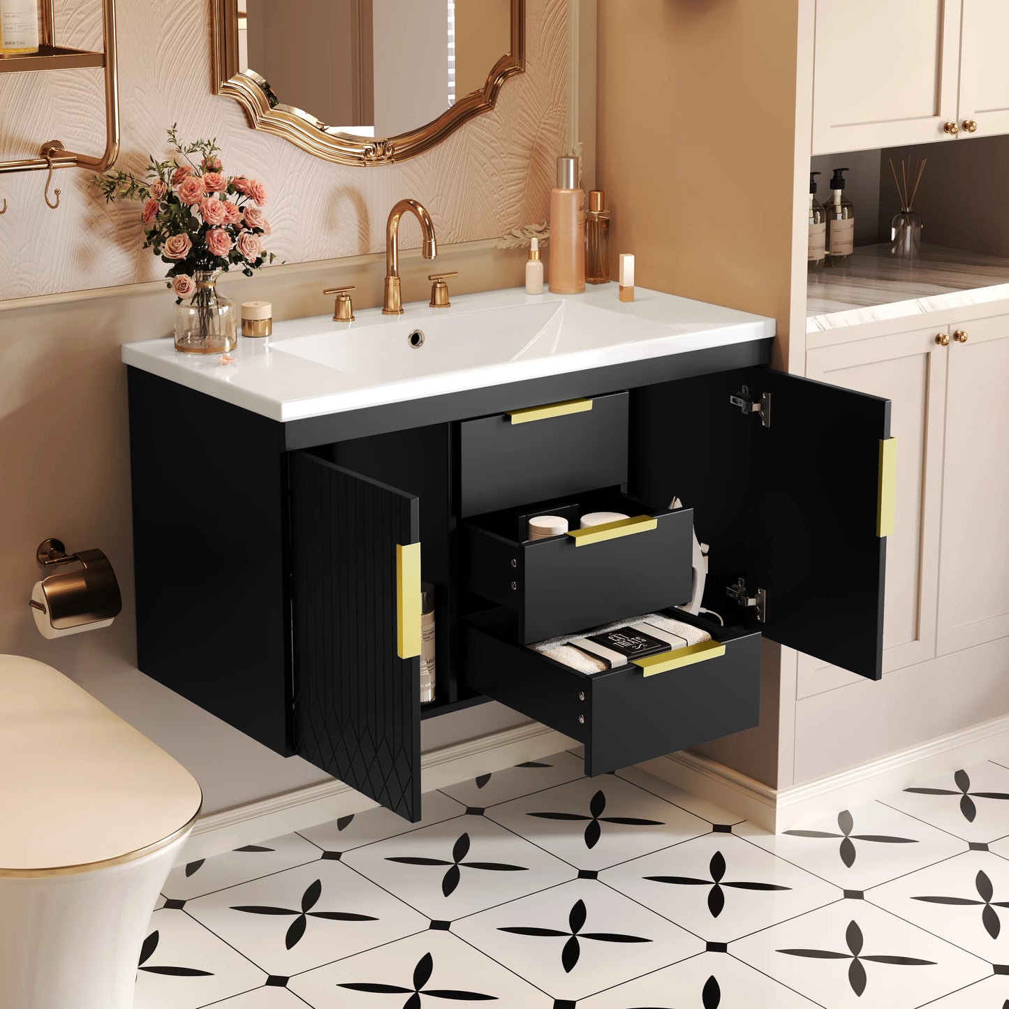 Wall Mounted Bathroom Vanity Without Sink With Two Drawers