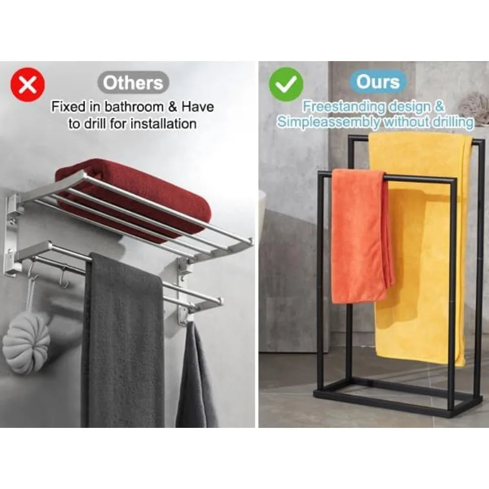 NBVCX Free Standing 2 Tier Towel Rack With Storage Shelves