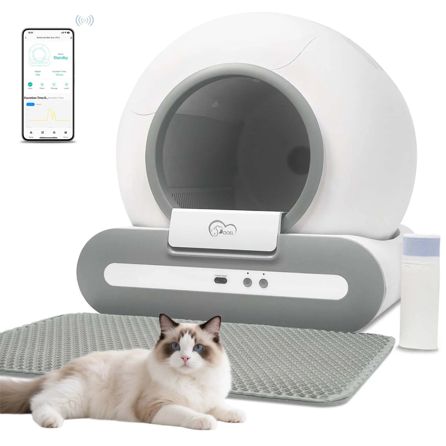 DOEL Self Cleaning Cat Litter Box With 2.4G App Control
