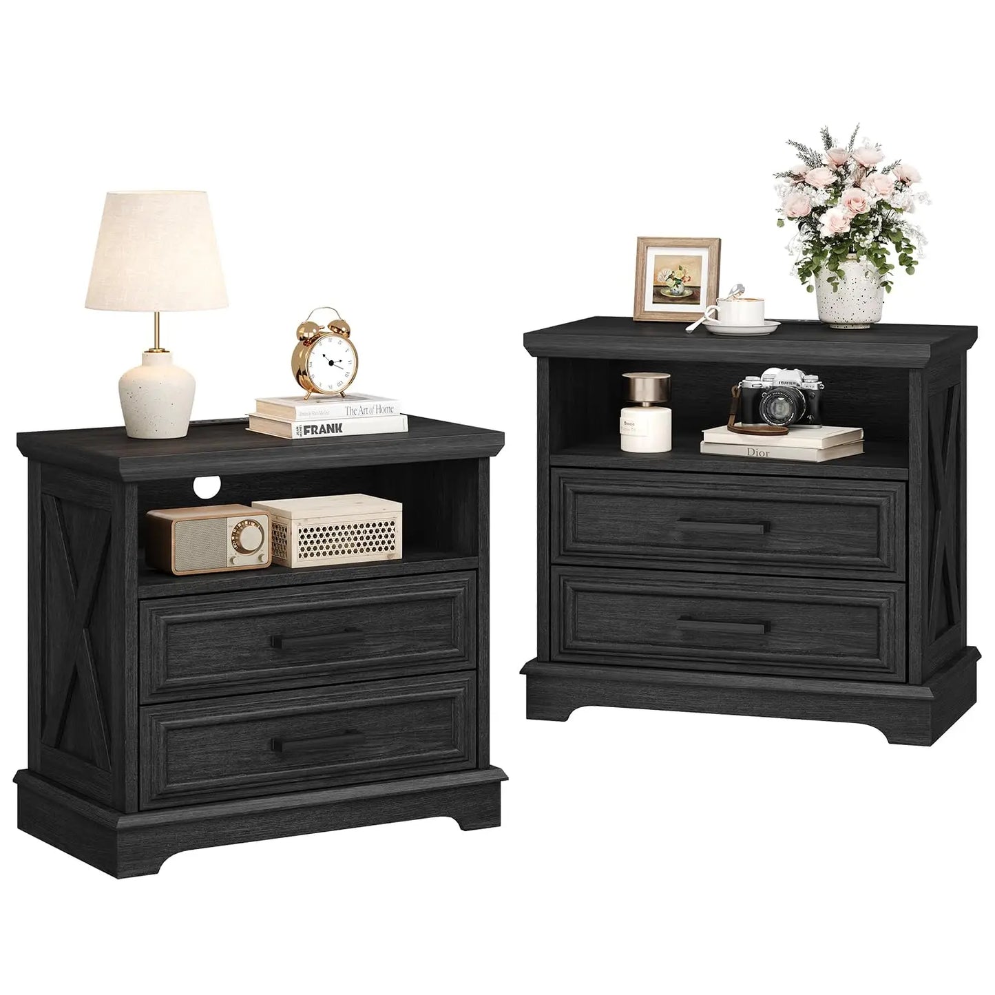 Frame Farmhouse Nightstands With Charging Station Set of 2