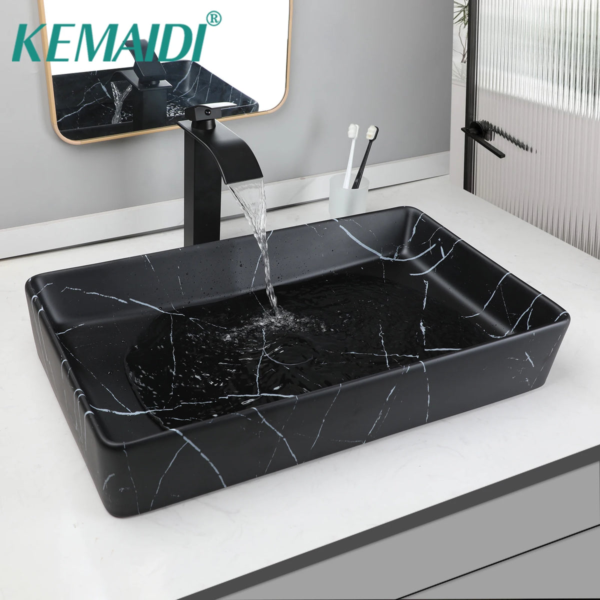KEMAIDI Rectangular Ceramic Bathroom Vessel Sink