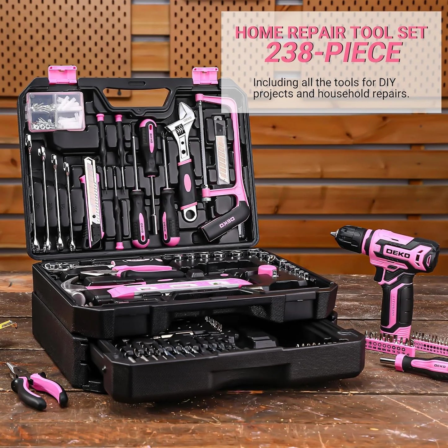 DEKO Home Mechanic Toolbox With 12V Cordless Drill Storage Case