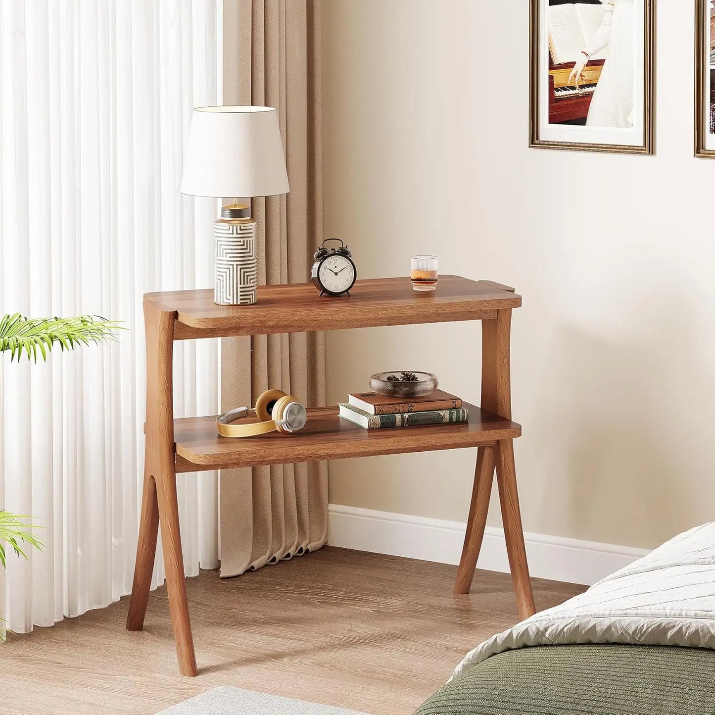 Little Tree Side Table Farmhouse End Table With 2-Tier Storage