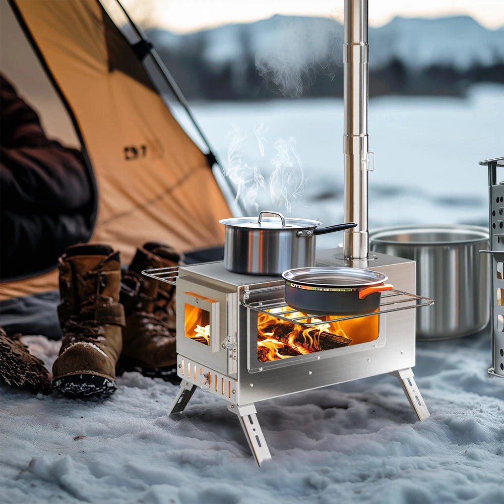 Portable Stainless Steel Tent Stove With 7 Chimney Pipes